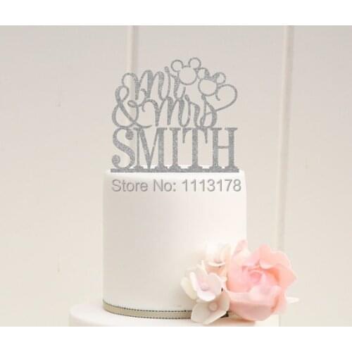 Silver Glitter Anchor Mr and Mrs Glitter Wedding Cake Topper personalized name and color