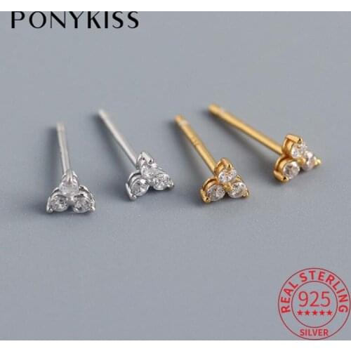 PONYKISS Romantic S925 Sterling Silver Triangle Minimlist Zircon Stud Earrings for Women Fine Jewelry Party Gift Wholesale