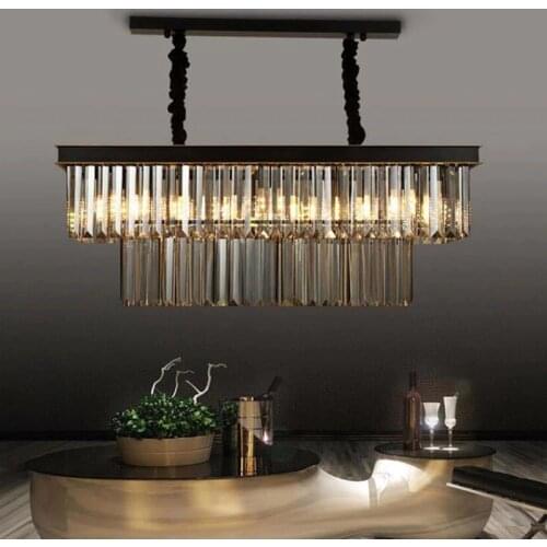 LED Lamps Country of America From Vintage Amber Crystal Pendant Lights for Living Room Kitchen Black Retro Iron Fixtures House