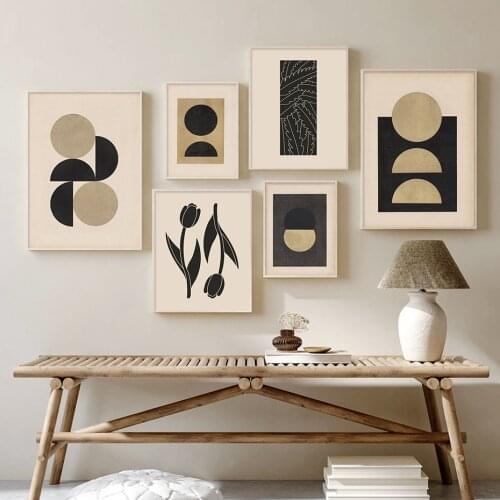 Abstract Geometric Floral Leaves Vintage Posters Canvas Painting Wall Art Print Pictures for Living Room Interior Home Decor