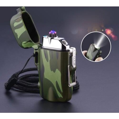 Waterproof Double Arc Outdoor Camping Survival Lighter USB Rechargeable Cigarette Lighter With Flashlight Gadgets For men