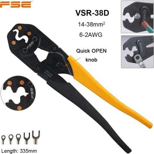 VSR-38D Crimping Pliers 14-38mm2 6-2AWG Bare Terminals Non-Insulated Ratchet Clamp Plier Wire Stripper Crimping Hand Tools