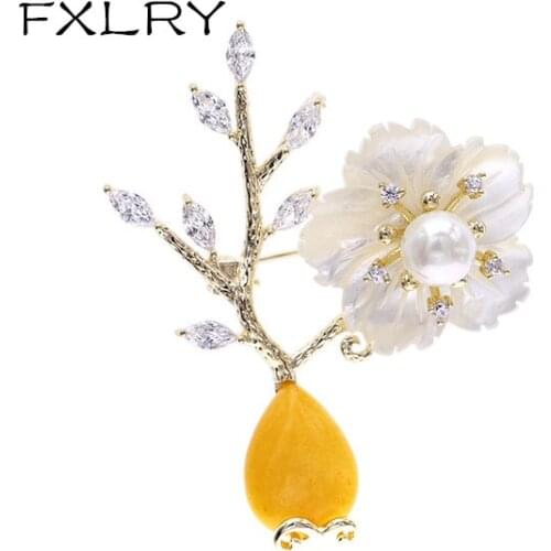 FXLRY fashion high-end AAA cubic zirconia deep sea shell flower brooches womens sweater brooch pin