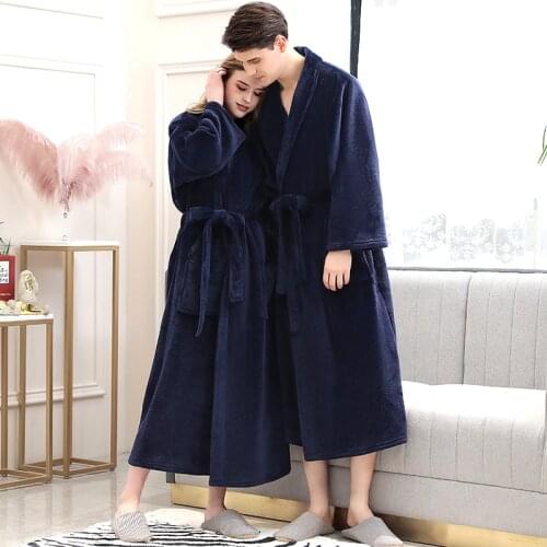 Women Winter Plaid Plus Size Long Flannel Bathrobe Warm Kimono 40-130KG Bath Robe Cozy Robes Dressing Gown Men Night Sleepwear