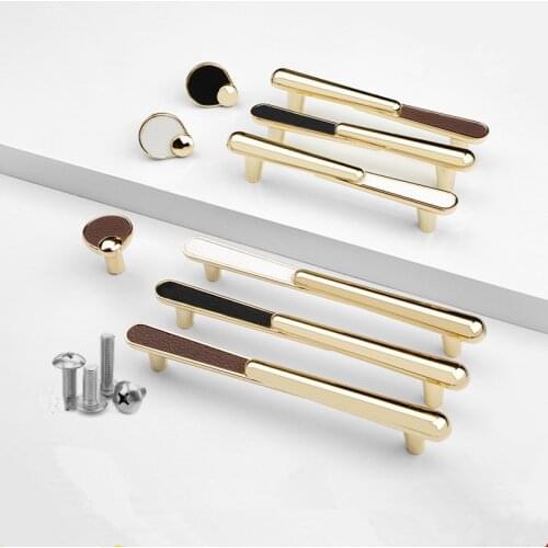 Gold Furniture Handle Leather Kitchen Cabinet Pulls Cupboard Drawer Knobs Aluminum Door Hardware