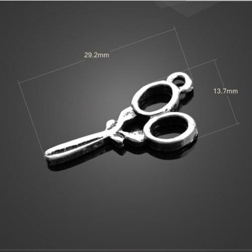 High quality 10 PCS/Lot 13.7mm*29.2mm antique silver plated small metal diy handmade barber scissor charms