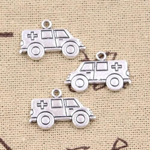 10pcs Charms Hospital Ambulance Escort Car 13x22mm Antique Silver Color Plated Pendants Making DIY Handmade Tibetan Finding