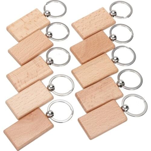 10PCS Blank Wooden Key Chain Rectangle Wood Key Ring Pendant Charms DIY Craft Card Scrapbooking Making Key Tags Brithday Gifts