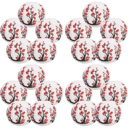 12-Inch Cherry Blossom Japanese/Chinese Paper Lanterns (Set of 20, Red Sakura)