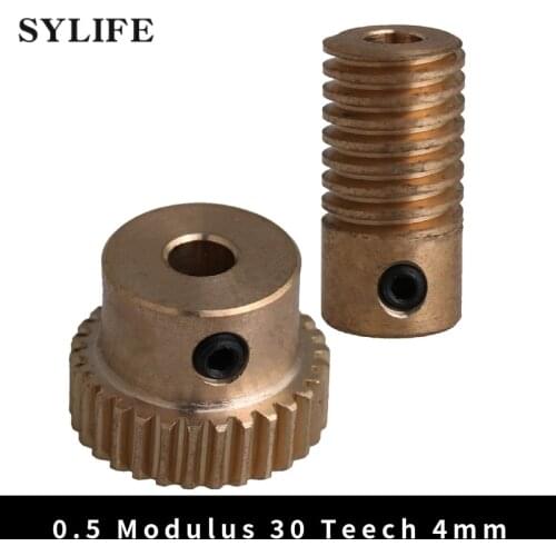 30T Brass Worm Gear Wheel + 4MM Hole Diameter Worm Gear Shaft Kits 0.5 Modulus Set 1:30 Reduction Ratio Drive Gear Box Shaft