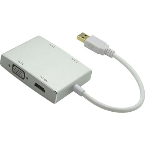 5pcs/lot 4 in 1 Combo USB 3.0 HDMI 4K 30@HZ VGA DVI RJ45 10/100 Gigabit Ethernet Lan Adapter Cable Hub for Laptop