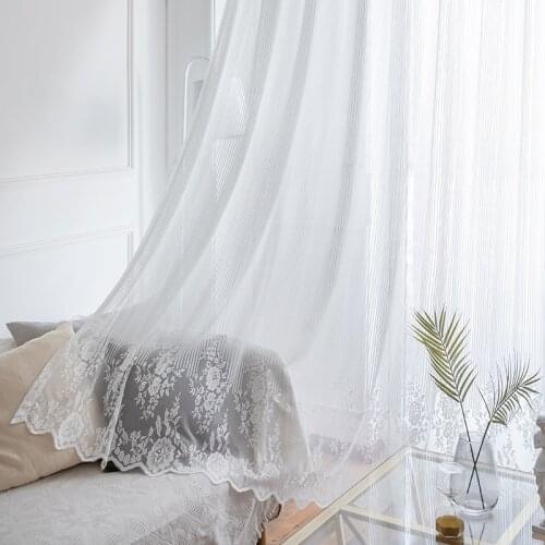 White Lace Tulle Curtain for Bedroom White Floral Net Fabric Wave Bottom Rustic Decorations New Home Drapes JS246C