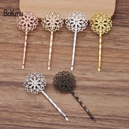 BoYuTe (50 Pieces/Lot) 23MM Filigree Flower Hair Barrette Factory Supply DIY Retro Hair Accessories Materials