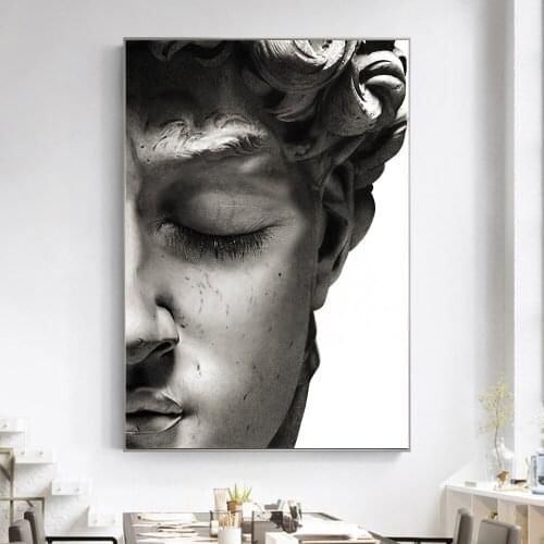 Black And White David Sculpture Canvas Paintings On The Wall Posters And Prints Portrait Wall Art Canvas Pictures Decor Cuadros
