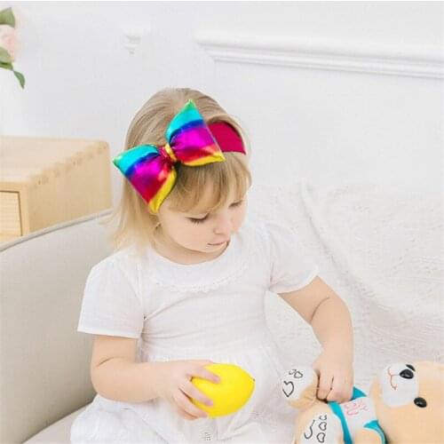 Childrens Hair Accessories Nylon Headband Rainbow Multicolor PU Bow Hair Accessories Baby Hairband baby girl hair accessories