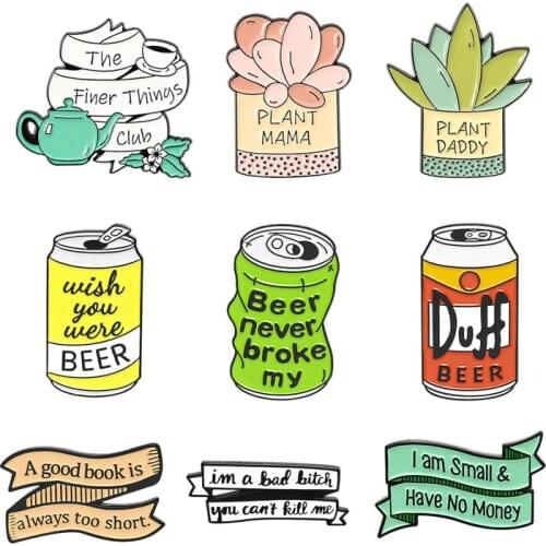 Note Can beer Potted succulent plants Enamel Brooch quote Mood words Lapel Pin banner Coffee pot Cup Fashion custom Badge