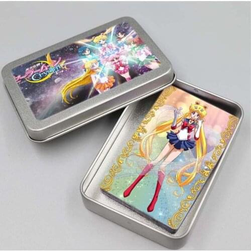 30PCS Sailor Tsukino Game Cards Iron Box Character Table Playing Toys For Family Children Gift