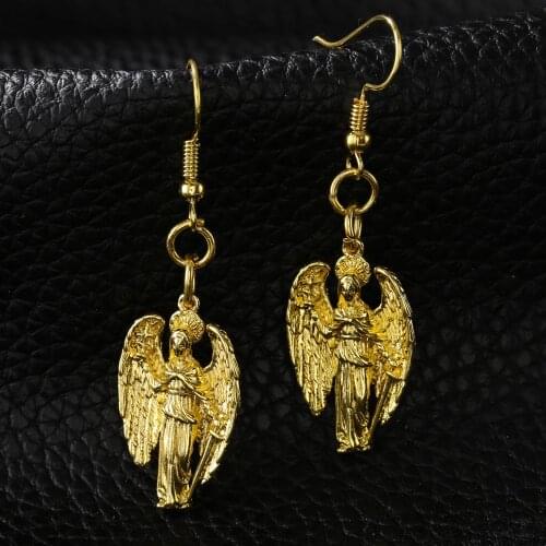 Personality Gold Plated Angel Virgin Mary Dangle Earrings for Men Women Punk Style Drop Earrings Hip Hop Jewelry Party Gifts