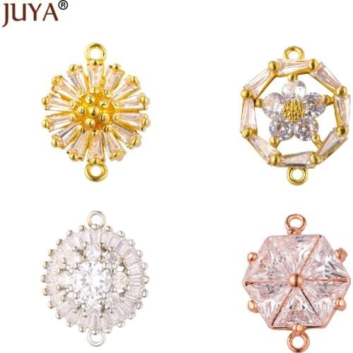 Flower Shape Cubic Zirconia Connector For Women Necklace Making Accessories Crystal Bracelet Connectors Jewelry Components