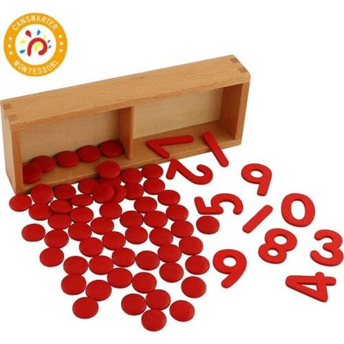 Montessori Material Baby Wooden Math Toy Cut-out Numeral and Counters Early Education Know Number Teaching Aids