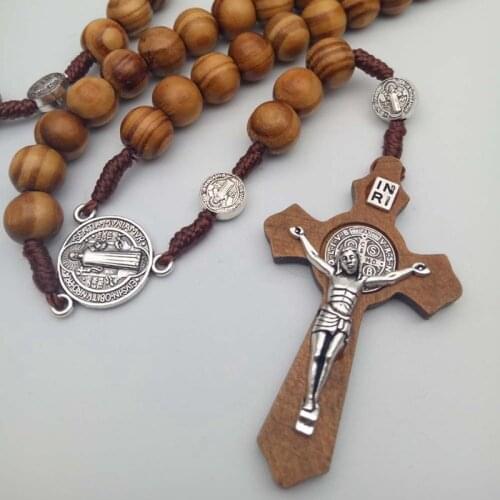 Fashion Handmade Round Bead Catholic Rosary Cross Religious Wood Beads Men Necklace Charm Gift Drop Shipping