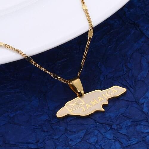 Stainless Steel Gold Color Jamaica Map Pendant Necklaces Trendy Jamaican Charm Jewelry