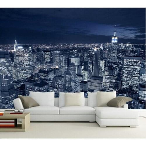 The latest 3D mural,3d Beautiful black and white in New York City at night ,living room TV wall bedroom wall paper
