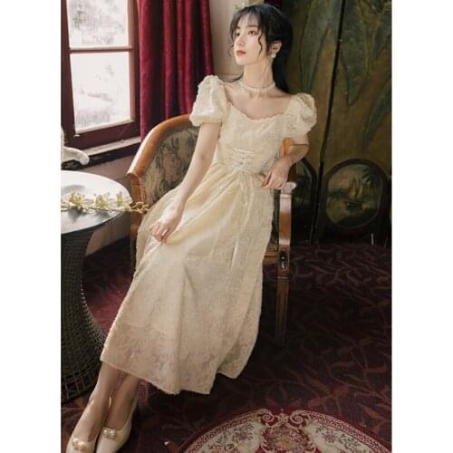 2020 new fashion womens clothing Vintage dress women Puff Sleeve V-Neck