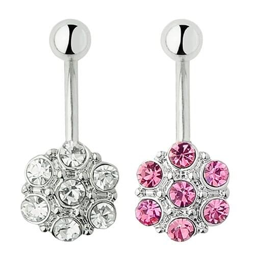 New 7 Rhinestone Round Nipple Shield Bar Belly Ring Dance Body Piercing Jewelry BDUJ