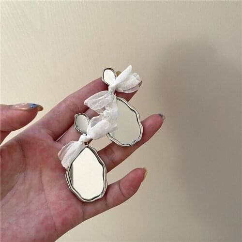 New Personality Geometric Metal Style Fashion Chiffon Bow Irregular Mirror Dangle Earrings for Women Party Jewelry Gift