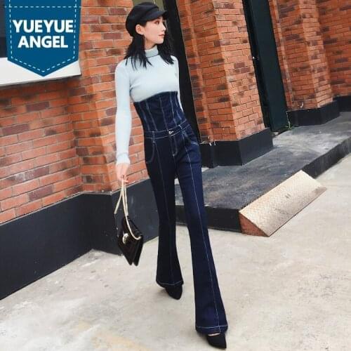 Sexy Women Lace Up High Waist Slim Fit Jeans Office Ladies Denim Bell-bottomed Flare Pants Long Trousers Casual Vintage Jeans