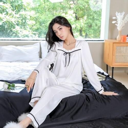 Sexy Square Collar Rayon Women Pajamas Sets Bride Wedding Pyjamas Suit Black Tether Sleepwear Lingerie Nightwear Spring Homewear
