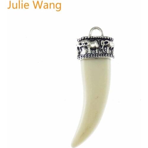 Julie Wang 8PCS Alloy Milk White Big Ivory Charms For Necklace Pendant Findings DIY Jewelry Making Accessories 46*16mm