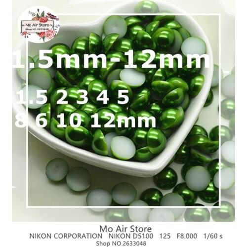 Deep green half round pearl Beads ABS Resin Flat back cabochon Simulated pearl Beads DIY beads 1.5-12mm SP010