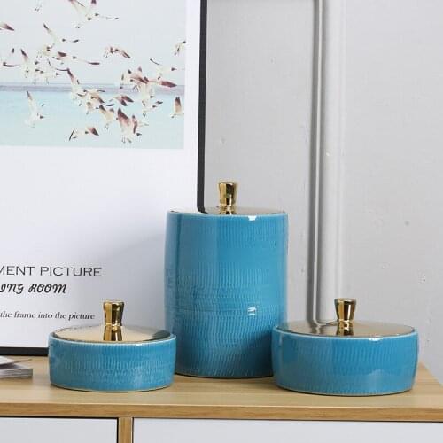 Simple Art Luxury Porcelain Round Storage Jar Classical Creative Ornaments Ceramic Vase Gold Box Container Small Decoration