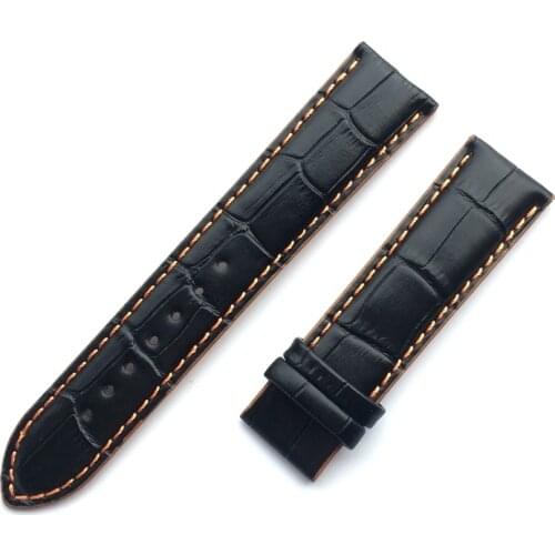 22mm Leather Watch Band for Mido Multifort M005 Series M005930 Strap Men Black With Orange stitches Bracelet