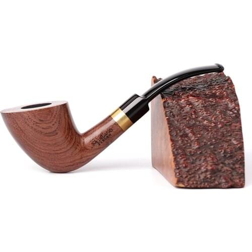 RU-Classical Rosewood Tobacco Pipe 9mm Filters Bent Acrylic Mouthpiece with Metal Ring Decor 10 Smoking Tools Accessories ad0054