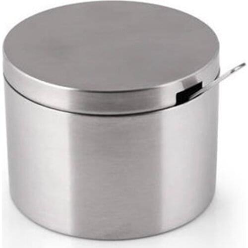 Stainless Steel Sugar Bowl with Lid Spoon Seasoning Jar Condiment Pot Spice Container Kitchen Gadgets