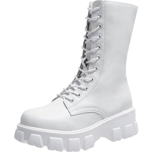 Zipper Cross Tied Round Toe Knee High Boots Women Chunky Short Plush Winter Boots Ladies Shoes