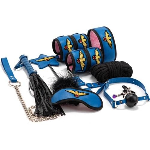 Sexy Accessories Leather Ten-piece Kit Plush Sex Bondage Suit Handcuffs Game Whip Nipple Clip Toy Fun Game Flirting Accessories