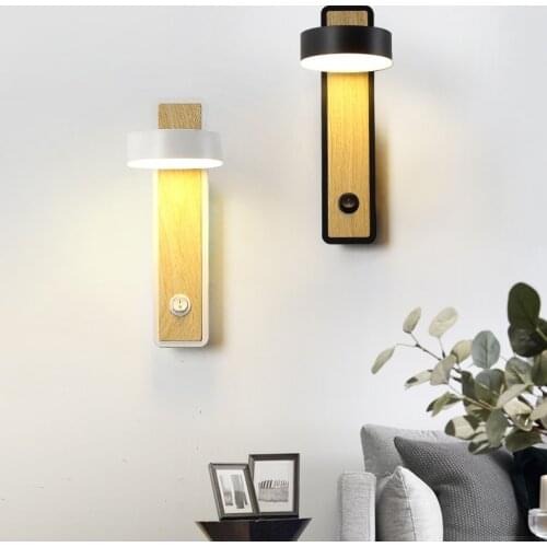 Nordic 350° Rotatable Wall lamp Modern LED Wall Light For Living room Bedside Black White With Switch Deco Sconce AC85-265V