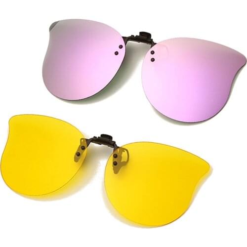 Fishing Women Mirror Purple 100% Polarized Pilot Flip Up Clip on Sunglasses Driving Ladies Pink Sun Glasses Night Vision Lens