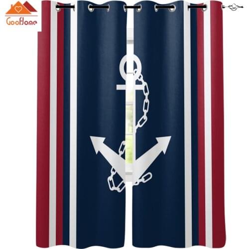 Vertical Stripes White Anchor Pattern Window Curtains Living Room Outdoor Fabric Drapes Curtain Home Decor