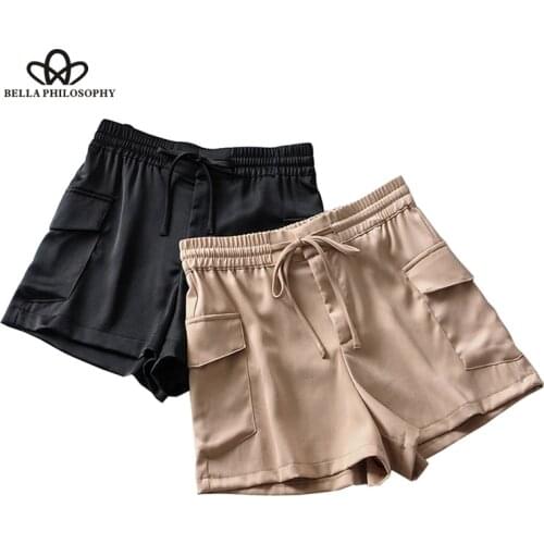 Vintage Chic Soft Touch Pockets Shorts Women 2019 Fashion High Elastic Waist Drawstring Short Pants Casual Pantalones Cortos