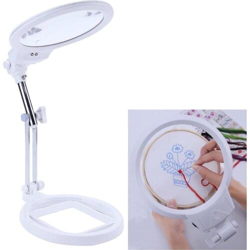 Embroidery Cross Stitch Tools Large Magnifier Folding Hand held 2LED Light Lamp 5.5 Inch Lens Best Hands Free Magnifying Glass