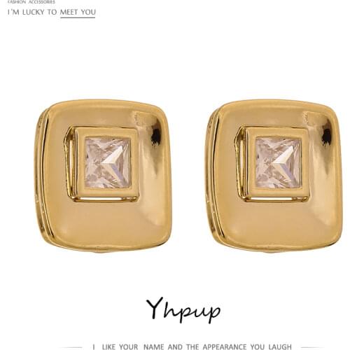 Yhpup Exquisite AAA Bling Cubic Zirconia Stud Earrings Korean Square Metal Copper 14 K Earrings Delicate kolczyki Jewelry 2021