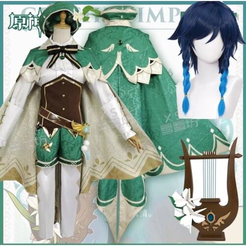Anime Cosplay Genshin Impact Venti Game Suit Lovely Uniform Harp Wig Cosplay Costume Halloween Carnival Party Outfit For Women