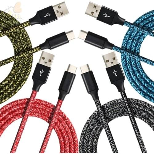1m 2m 3m Colorful Cloth yarn micro 5pin 8pin fabric nylon braided usb data sync charger cable for samsung iphone typeC 2A 100pcs