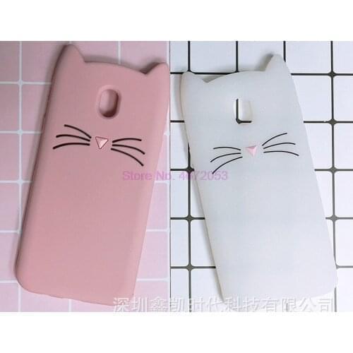 100pcs Cute 3D Cartoon Silicone Case for Samsung Galaxy A7 2018 Cases Glitter Beard Cat Lovely Ears Phone Cover A750F A750
