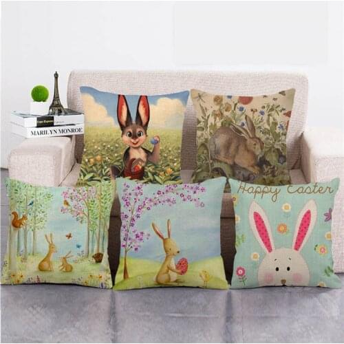 45cm*45cm Happy Easter Eggs Cute Rabbit Color Flowers Linen/cotton Throw Pillow Covers Couch Cushion Cover Home Decor Pillowcase